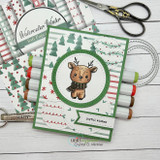 Christmas card with a deer in a scalloped circle die frame