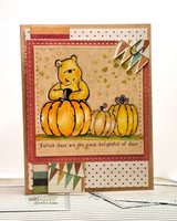 Handmade card featuring a scalloped, stitched square die-cut frame.