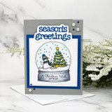 Handmade card featuring a scalloped, stitched square die-cut frame.