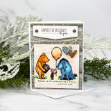 Handmade card featuring a scalloped, stitched square die-cut frame.