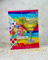 Handmade card featuring a scalloped, stitched square die-cut frame.