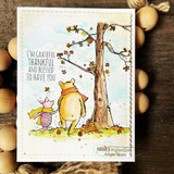 Soft card with Pooh and Piglet by the tree in fall colors and the grateful sentiment.