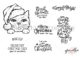 Red-rubber From the Cat stamp set — a Santa-hat cat with sentiments 'We wish you a meowy Christmas', 'Merry Christmas from the cat', 'Boss Elf', 'Furry & Bright' and 'Wreck the halls and blame the dog.'