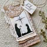 Tag with the nativity silhouette and the star, 'oh holy night'