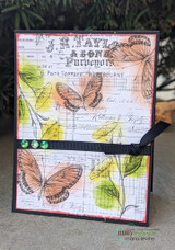 Soft card with butterflies over the ledger background, tag accents.
