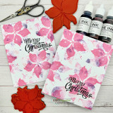 Soft pink poinsettias stamped on two white cards, 'Merry Christmas'.