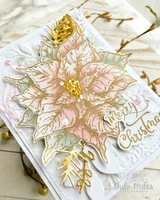 Card sample. Gold and blush embossed poinsettias, 'merry Christmas.'