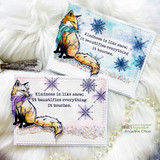 Two coordinating fox cards with 'Kindness is like snow.'