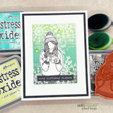 Green ombre card of the beanie girl with a small sentiment.