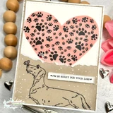 Card with paw prints in a pink heart and a dachshund silhouette and "I'm so sorry for your loss"
