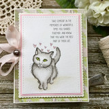 Card with a gray cat and the sentiment "Take comfort in the memories of wonderful times you shared"