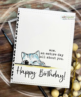 Card with a peeking cat and "wow, an entire day all about you," "Happy Birthday!"