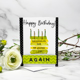 Card with a birthday cake and candles and "Happy Birthday! let me guess ...29? AGAIN"