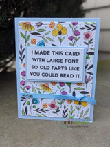Card with stamped beer mugs, "I made this card with large font...," "Happy Birthday!"