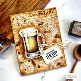 Card made with Newsprint Greetings paper, a stamped beer mug and 'another beer older'