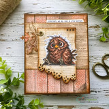 Card using Newsprint Greetings paper with an owl and 'sometimes we all need a little nurture'