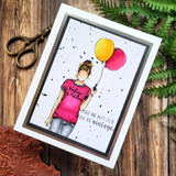 Card of the balloon girl in pink with 'You're not old, you're vintage.'