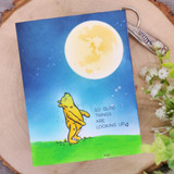 Card with Pooh beneath a big moon, 'So glad things are looking up'