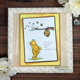 Card with Pooh and the beehive over honeycomb, 'So glad things are looking up'