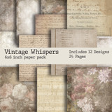 Vintage Whispers 6x6 inch paper pack — includes 12 designs across 24 pages of aged prints.