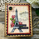 Vintage collage card of the Eiffel Tower with "Forever and Always I love you more."