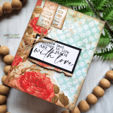 Card of the Eiffel Tower over a rose-and-bead layout with "with love."