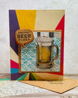 Handmade card featuring a tall frothy mug of beer, with the sentiment "A cold one. For the old one."