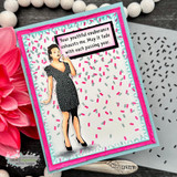 Confetti card of the pin-up woman with 'Your youthful exuberance exhausts me.'