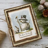 Handmade card with a torn deckle-edge, stitched die-cut frame layered over the design.