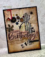 Handmade card with a torn deckle-edge, stitched die-cut frame layered over the design.