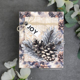 Handmade card with a torn deckle-edge, stitched die-cut frame layered over the design.