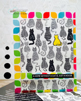 Card of the kitten pattern in rainbow colors with a bold border.