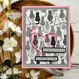 Card of the kitten pattern with black cats and "cats are like potato chips, you can't have just one."