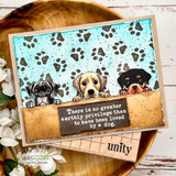 Slimline card with peeking puppies on a paw-print background and "There is no greater earthly privilege than to have been loved by a dog"
