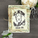 Vintage card with the black and white lion, 'Hold on'
