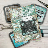The wrinkle texture in silver and teal behind a vintage typewriter image.