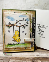 Vintage layered card with Pooh swinging from a branch, 'matter most.'