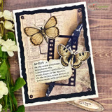 Vintage collage card with a butterfly on book-page and 'Artist' text panels.