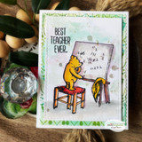 Bear teaching at his easel on a soft mixed-media panel, captioned "Best teacher ever."