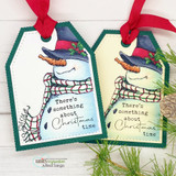 White card with the soft-colored snowman and the sentiment "May this winter bring peace and worship"