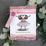 Birthday card of the girl in a pink dress with 'Girls just wanna have FUN!'