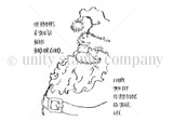 Red rubber stamp sheet with a broad bellied Santa in profile, hands behind his back, beside 'HE KNOWS if you've BEEN BAD OR GOOD...' and 'I HOPE YOU GET EVERYTHING ON YOUR LIST.'