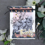 Angie Blom's sketchy floral bouquet with 'Why aren't more people as wonderful as us,' a red rubber stamp shown on a handmade friendship card.