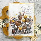 Angie Blom's sketchy floral bouquet with 'Why aren't more people as wonderful as us,' a red rubber stamp shown on a handmade friendship card.