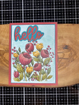 Angie Blom's sketchy floral bouquet with 'Why aren't more people as wonderful as us,' a red rubber stamp shown on a handmade friendship card.