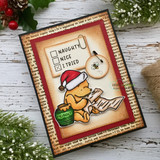 Book-page card of Pooh's list with a bee and paperclip