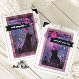 Purple-toned cards with the dog silhouette and 'with sympathy' and 'sorry for your loss.'