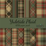 Yuletide Plaid 6x6 paper pack cover showing warm red, green and tan tartan prints