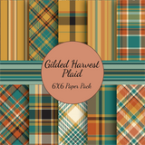 Gilded Harvest Plaid 6x6 paper pack — warm autumn tartan and plaid prints in teal, gold, orange and cream for fall cards.