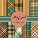 Gilded Harvest Plaid 6x6 paper pack. Warm autumn tartan and plaid prints in teal, gold, orange and cream for fall cards.